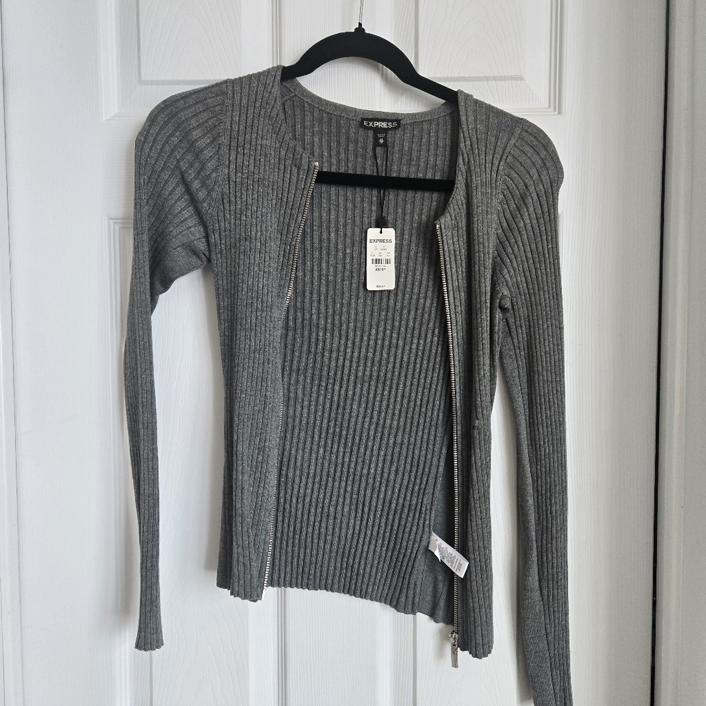 Express Ribbed Grey Zip-up - Picture 6 of 6
